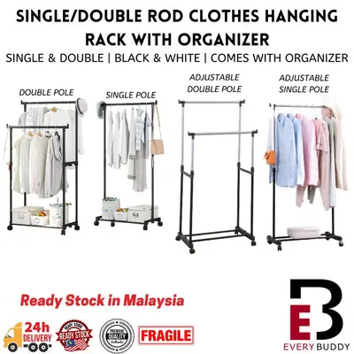 Single Double Pole Laundry Rack Cloth Hanger Clothes Rack Rak Besi Pakaian Rak Besi Baju Rak