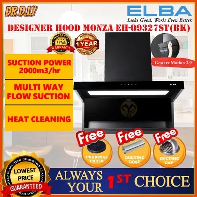 Elba Designer Hood 1400 Mhr Eterno Eh E9122stbk Free Flexible Ducting Eh E9122ST Bk