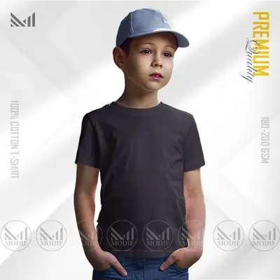 Kids 100 Cotton Black Plain Tshirt Round Neck Baju Kosong