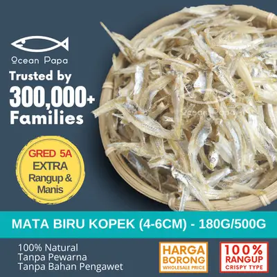 Borong Ikan Bilis Putih Saiz L Rangup Lembut Gred 5A3AA Ocean Papa 500g