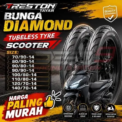 Tayar Scooter Ego Nouvo 7090 14 8090 14 9090 14 7090 16 8090 16 Motor Bunga Diamond Skuter