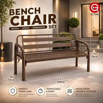 4 Feet Strong Metal Bench Chair House Garden Office Outdoor Sturdy Kerusi Taman Metal Bench Chair