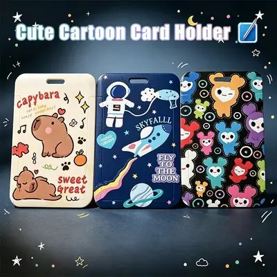 1pc Cartoon Hard PU Card Holder Identity Badge with Lanyard Neck Strap Nus ID Key Chain1