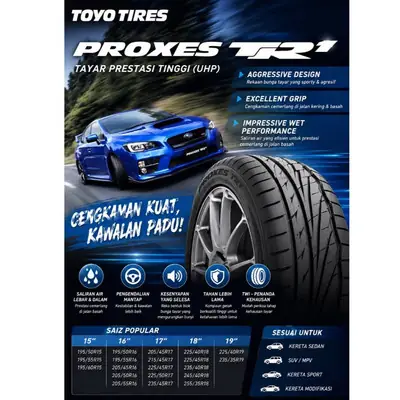 Toyo Proxes TR1 1955015 1955515 1955016 2054516 2055016 2054517 2154517 2254518 Tyre Tayar