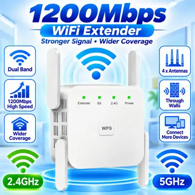 Ready Stock 5GHZ Wifi Repeater Wifi Extender Wireless Wifi Booster Wi Fi Amplifier 24g 5g 1200mbps