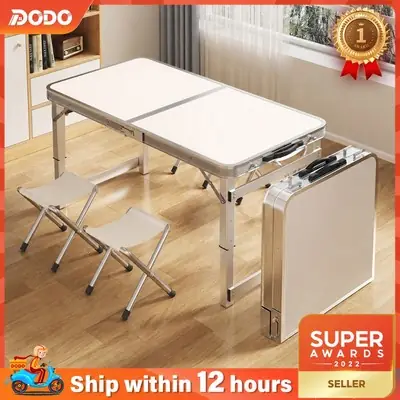 Hot Itemjx Foldable Table Meja Lipat 4 Kerusi Aluminium Steel Ringan Picnic Luar Rumah Aluminum