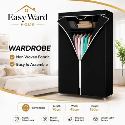 Super King Almari Fabric Kain Baju Rak Baju Pakaian Wardrobe Clothes Organization Storage Rack