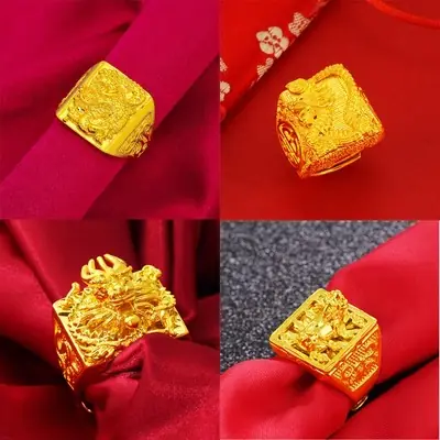 Murah Men Pixiu Plated Gold Ring Lucky Open Adjustable Ring Cincin Lelaki