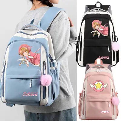 Casual Women Backpack Black Anime Bag Cardcaptor Sakura Double Shoulder Backpack