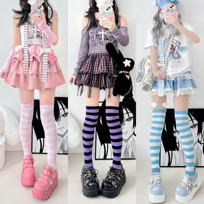 Stock Ahegao Socks Girls Womens Anime Knee High Long Hentai Stockings Cosplay Costumes