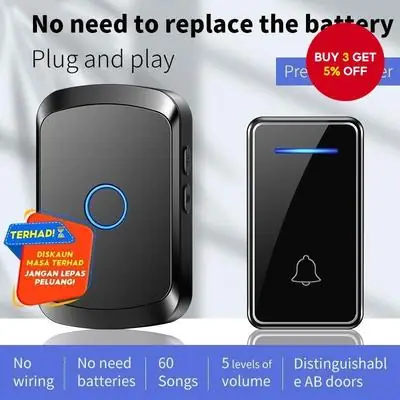 Home Self Powered Wireless Doorbell Waterproof Door Bell No Battery Malaysia Plugbs