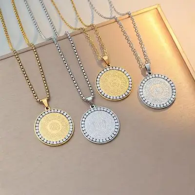 Arab Muslim Islam Arah Scripture Pendant 18K Gold Diamond Necklace Fashion Religious Jewelry