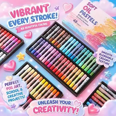 Pastel Minyak Warna Berat Pagi Berus Lukisan 48 Warna Set Tidak Beracun Kadbod Hitam Krayon