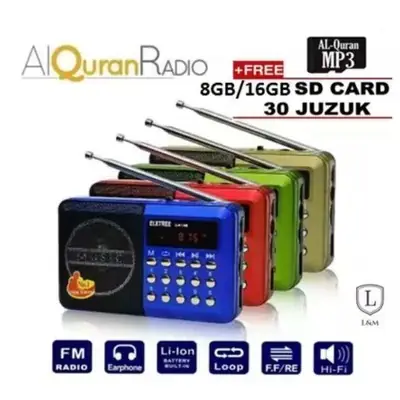 Radio Al Quran Kimsha Bmf Joc Radio Rechargeable Micro USB Cable Charging Full 30JUZ Al Quran