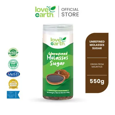 Love Earth Unrefined Molasses Sugar 550g Gula Molasses Tidak Ditapis
