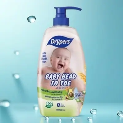 Drypers Baby Head to Toe Refill Pack 500ml Avocado Fruit Complex Oat Kernel