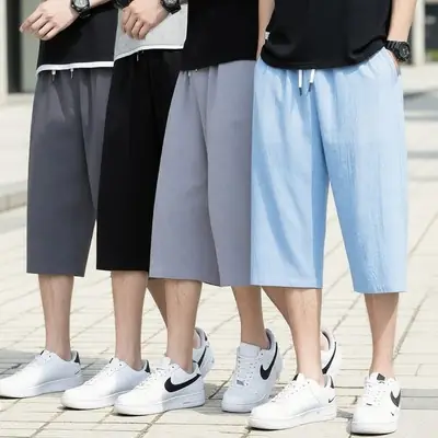 Three Quarter Pants 3 Quarter Pants Sport Quarter Pants Ice Silk Seven Pants Mens Loose Summer