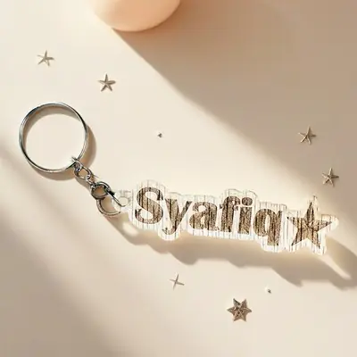 Keychain Nama Comel Tapak Kayu Ice Cream Stick
